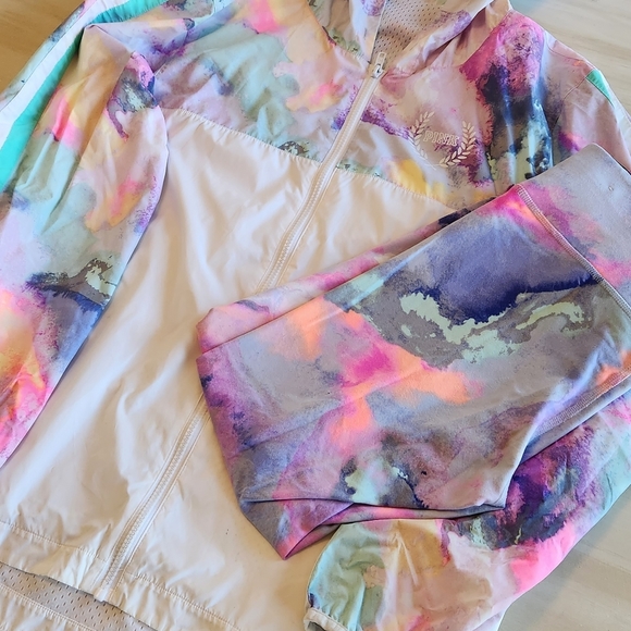 Rare VS PINK Watercolor Pastel Tiedye SET Windbreaker Leggings M/L Mermaidcore - Picture 7 of 7